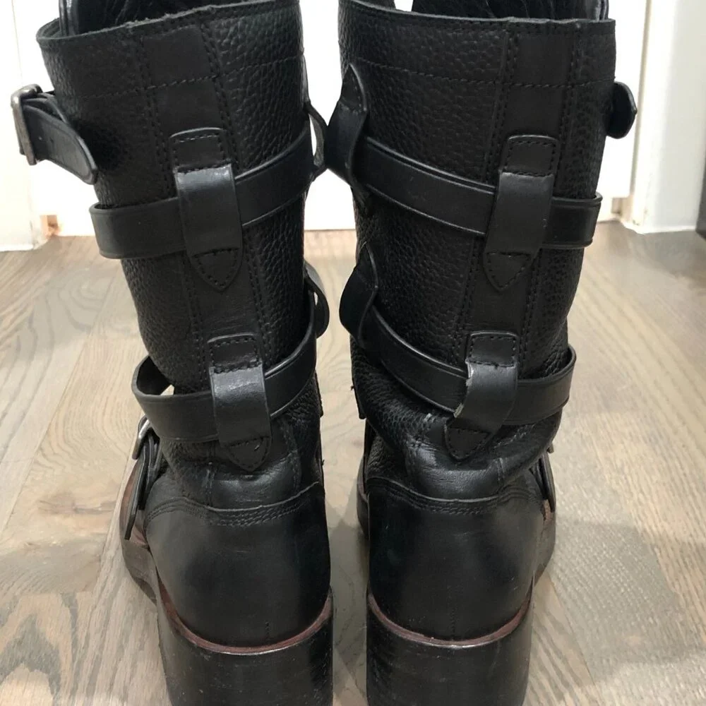Coach Moto Buckle Boots - Black Pebble Leather - Size 8.5 - Picture 5 of 7